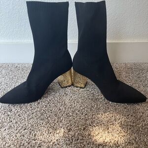 TORGEIS Elegant Black Sock Boots with Gold Heels